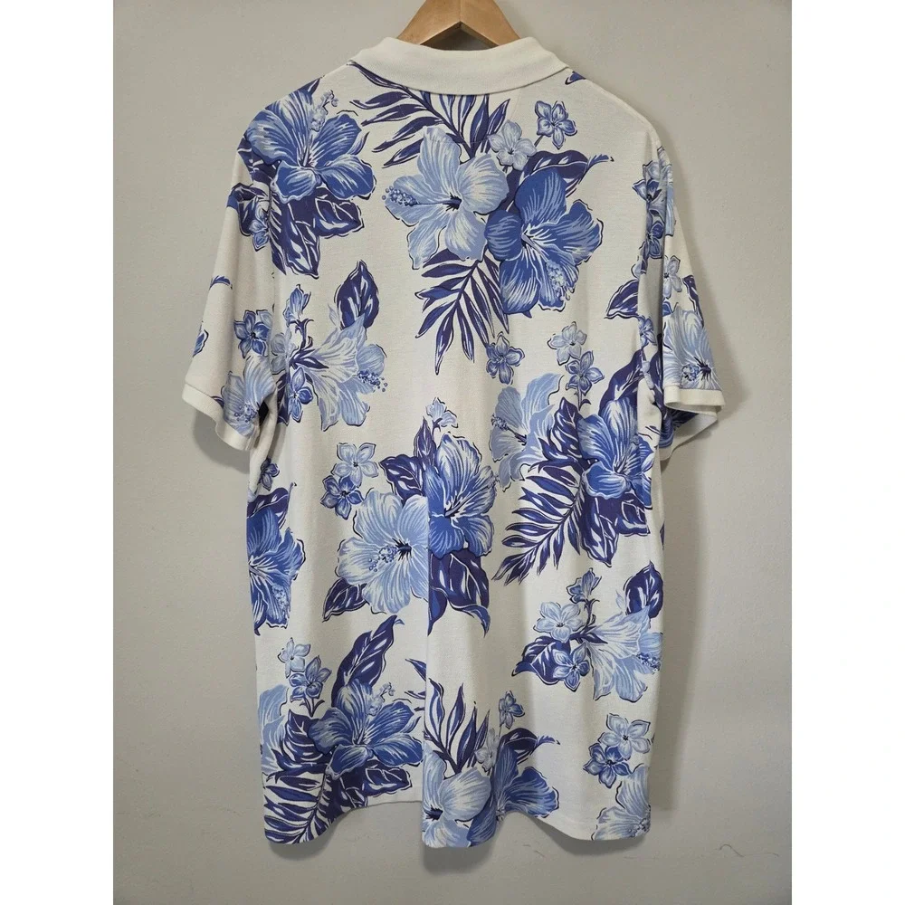 Polo Ralph Lauren Men XL Tropical Print Mesh Short Sleeve Polo Shirt 100% Cotton